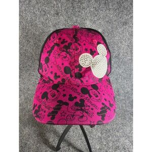 Disney Parks Mickey Mouse Pink Black Rhinestone Youth Baseball Cap Hat